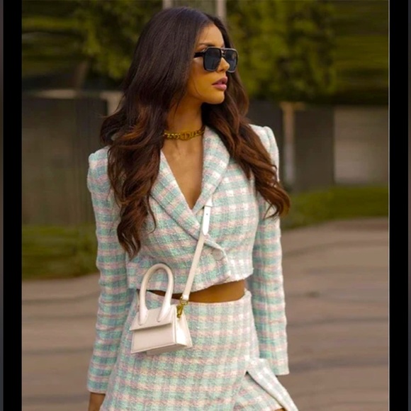 Zara Tweed Weave TEXTURED CROPPED Lapel Collar Double-Breasted